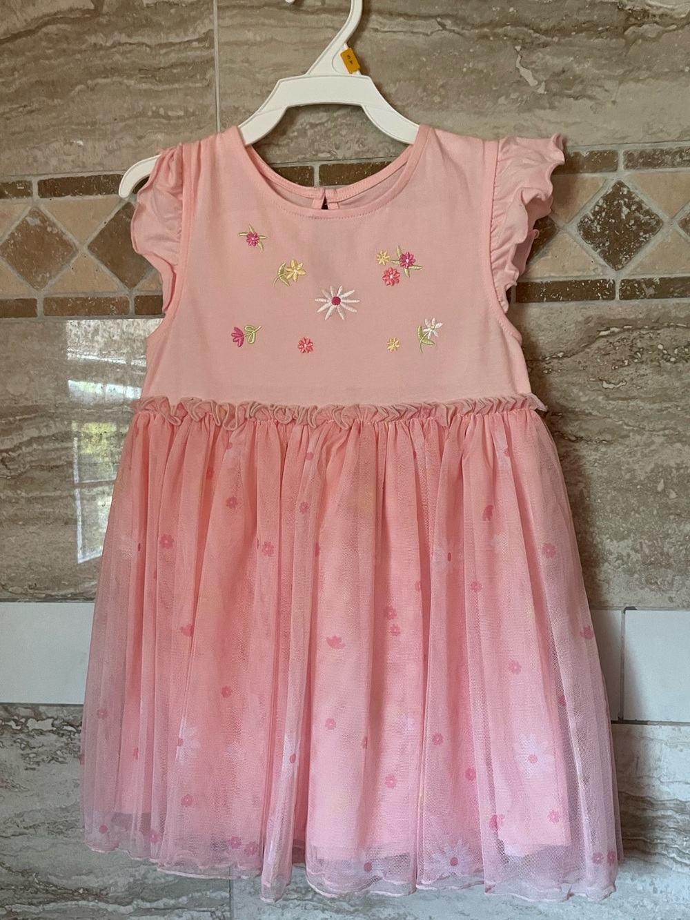 okie dokie Pink Floral Tulle Dress for Girls